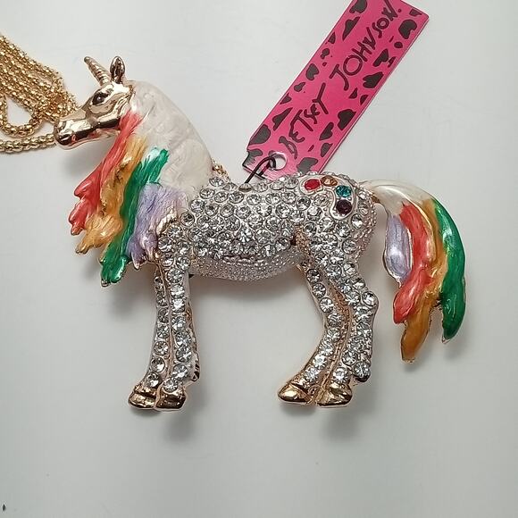 Crystal Rainbow Unicorn Necklace/Brooch - Picture 3 of 10